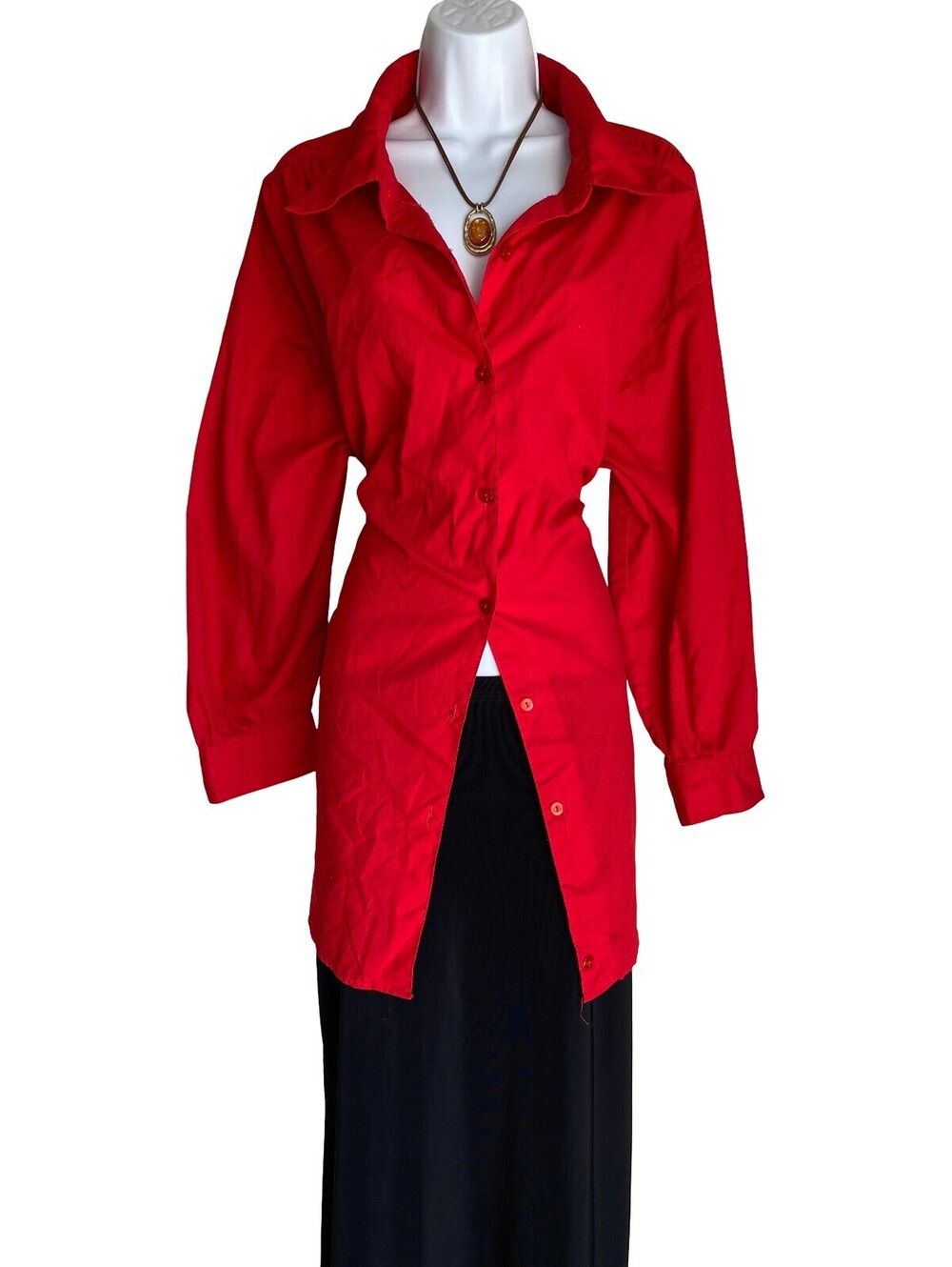 VTG Roaman's Plus 2X Red Cotton Blend Tunic Blouse Button Up Fall Officecore